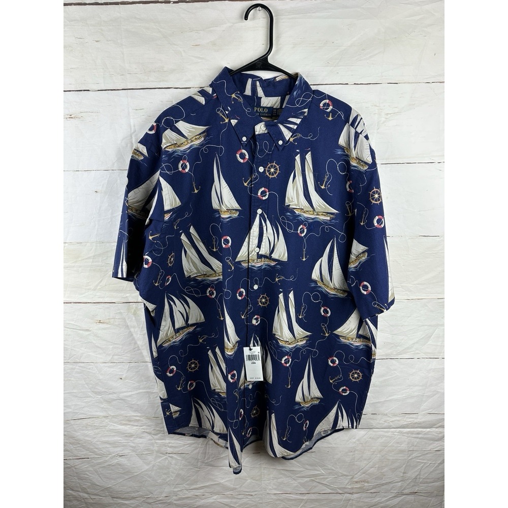 Polo Ralph Lauren SS Cotton Button Up Shirt Sailboat Print Mens 2XB 5XL Big